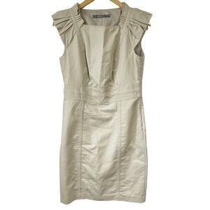 Zara Beige Sheath Dress Size Medium Pleated Sleeves
